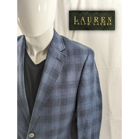Lauren Ralph Lauren Blazer Sport Suit Jacket Linen Blue Prince Of Whales 36S EUC